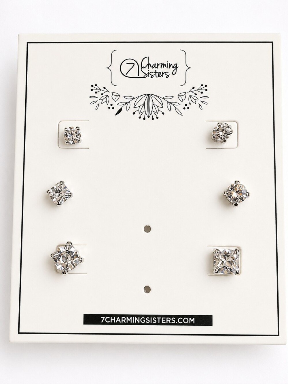 NWT 7 Charming Sisters "Let me Be Crystal Clear" Silver tone Crystal Earring Set